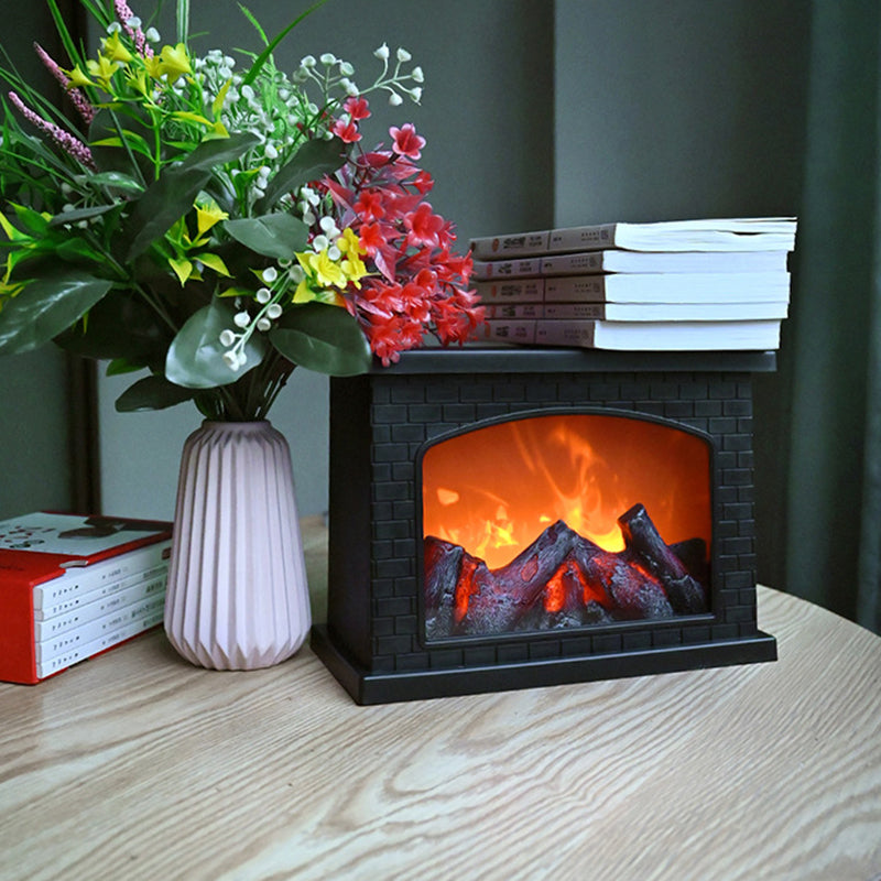 BowLift Contemporary Retro ABS LED Table Lamp with Simulated Flame Fireplace — Battery-Powered Round and Rectangular Living Room Lamp