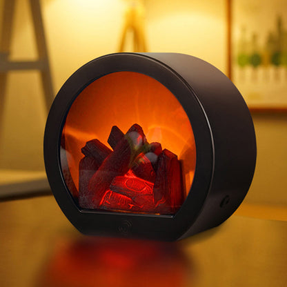 BowLift Contemporary Retro ABS LED Table Lamp with Simulated Flame Fireplace — Battery-Powered Round and Rectangular Living Room Lamp