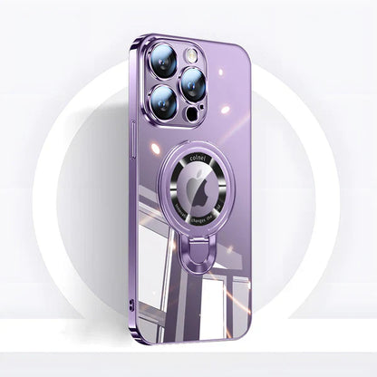 LZINA™ | iPhone MagSafe Series | Transparent electroplated rotating stand phone case