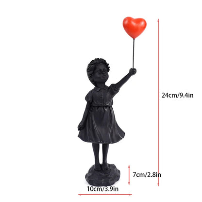 LZINA™ | Sculpture of a girl with balloon in Banksy style for table decoration and creative living room decoration
