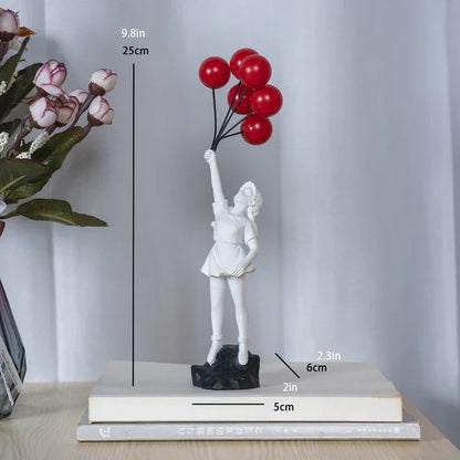 LZINA™ | Sculpture of a girl with balloon in Banksy style for table decoration and creative living room decoration
