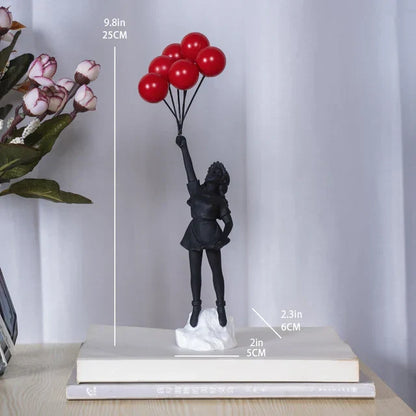 LZINA™ | Sculpture of a girl with balloon in Banksy style for table decoration and creative living room decoration
