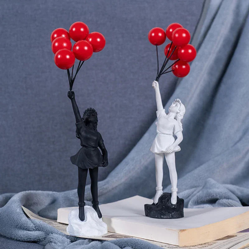 LZINA™ | Sculpture of a girl with balloon in Banksy style for table decoration and creative living room decoration
