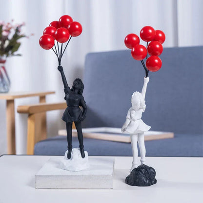 LZINA™ | Sculpture of a girl with balloon in Banksy style for table decoration and creative living room decoration