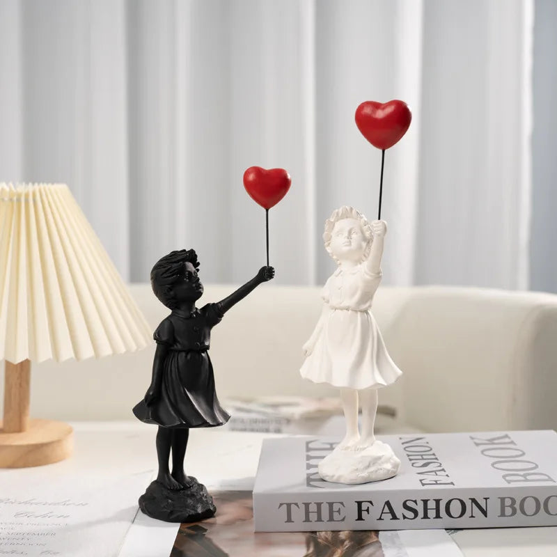 LZINA™ | Sculpture of a girl with balloon in Banksy style for table decoration and creative living room decoration