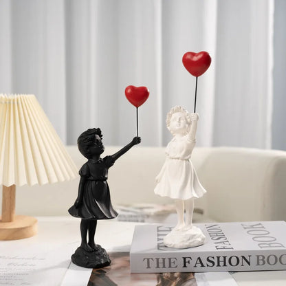 LZINA™ | Sculpture of a girl with balloon in Banksy style for table decoration and creative living room decoration