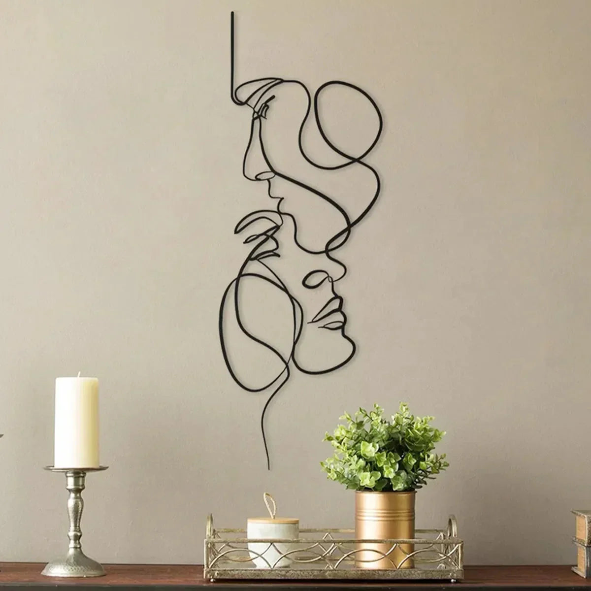 LZINA™ | Black Metal Wall Art Wall Decoration Abstract Iron Wall Sculpture Minimalist Face Line Home Decor Craftsmanship