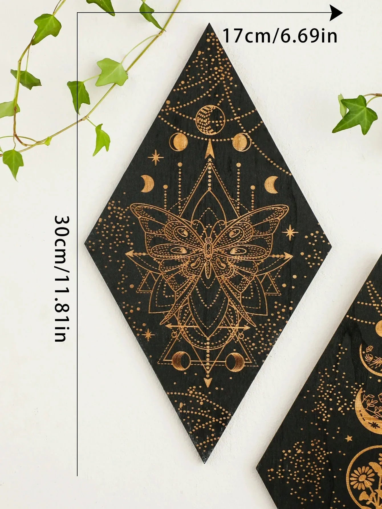 LZINA™ | Black Moon Phases Wooden Wall Decoration Rhombus Wall Art Boho Home Decor Witch Tapestry Decoration Room Decor Aesthetic Gift
