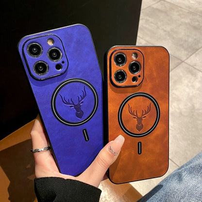 LZINA™ | Luxury Deer Leather Apple iPhone Case | Magnetic Phone Case, Wireless Case, MagSafe, Wireless Charging, Protective Case, Cover for iPhone 15, 14, 13 Pro Max Plus