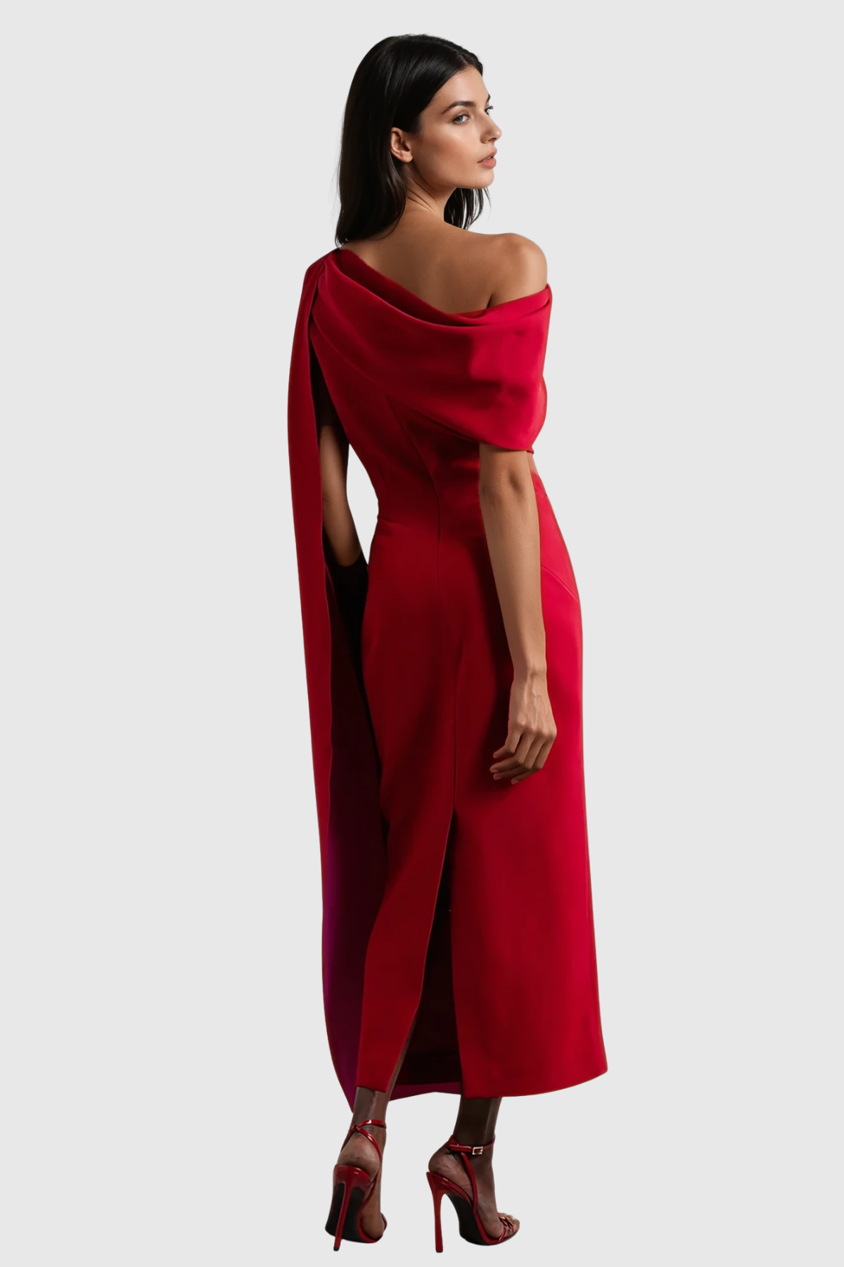 Women's Red One Shoulder Satin Evening Dress with Ruched Detail