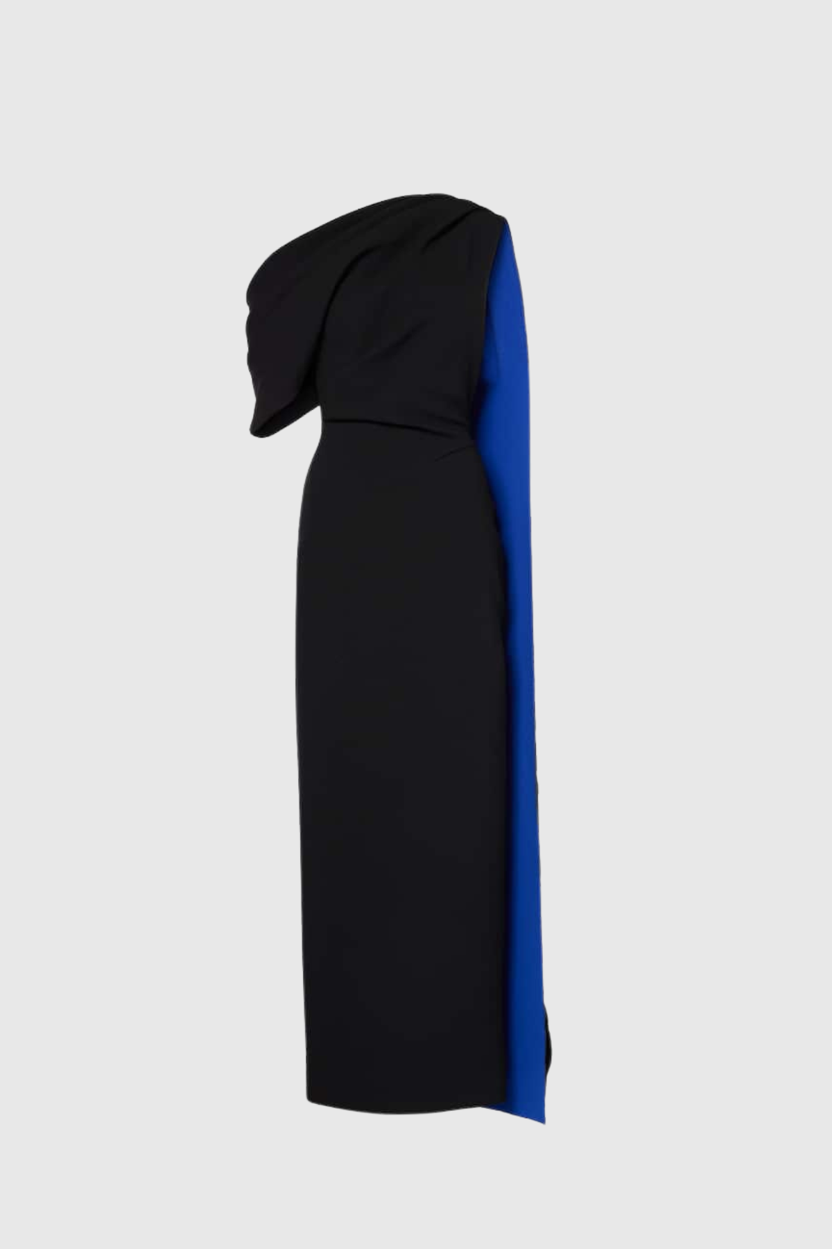 Women's Black One Shoulder Draped Midi Dress with Blue Contrast Panel