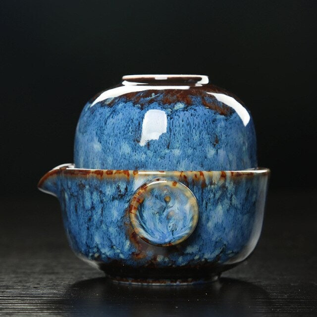 BowLift | Ceramic Gaiwan Set kuai ke Tea Set Camping Kung Fu Tea Set 1 Teapot 1 Cup Travel Teapot Coffee Cup Water Mug Office Kettle Drinking Utensils