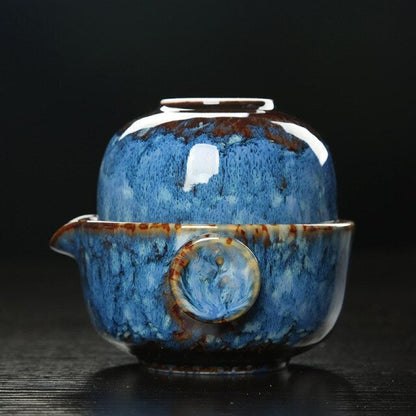 BowLift | Ceramic Gaiwan Set kuai ke Tea Set Camping Kung Fu Tea Set 1 Teapot 1 Cup Travel Teapot Coffee Cup Water Mug Office Kettle Drinking Utensils