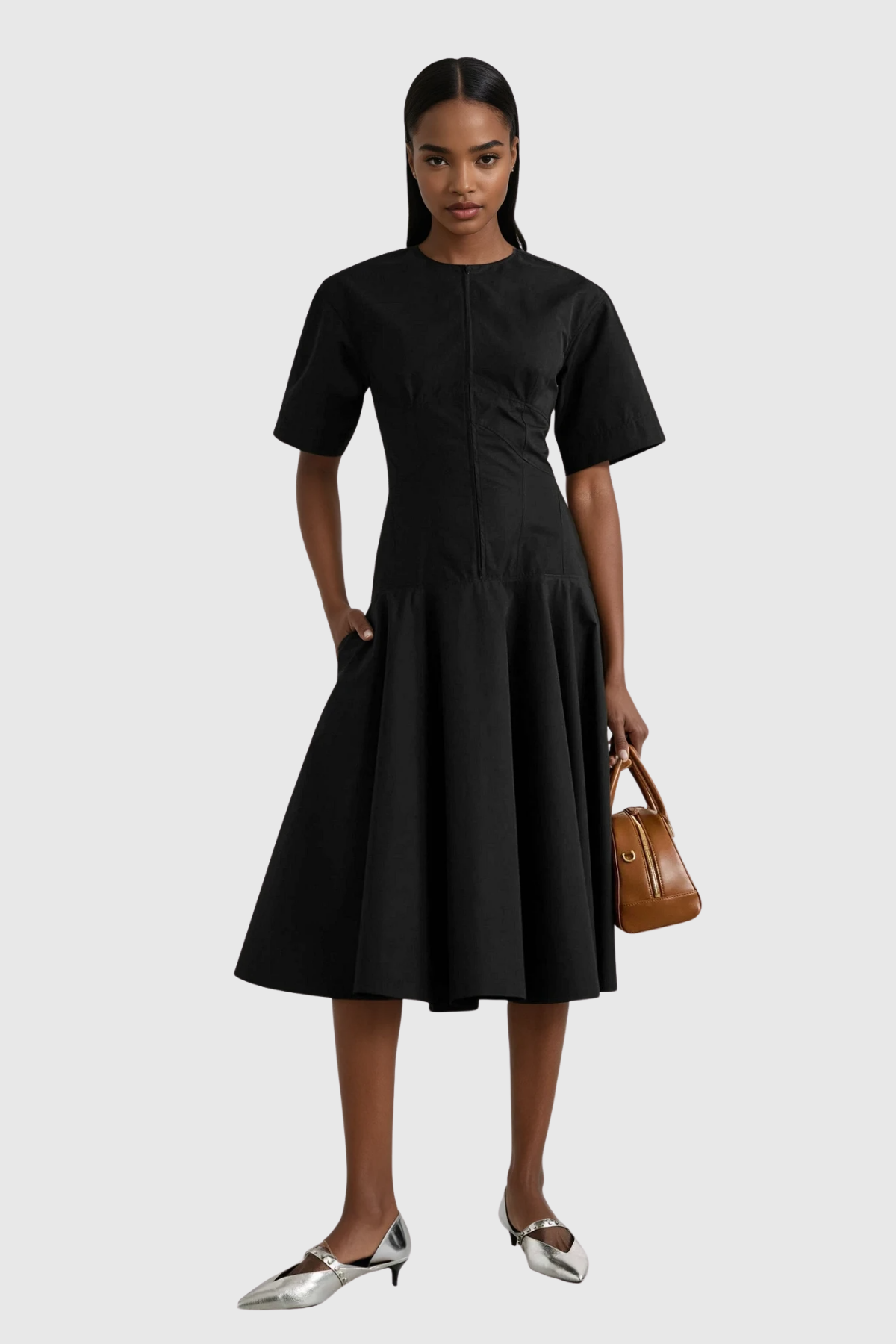 Black A-Line Midi Dress