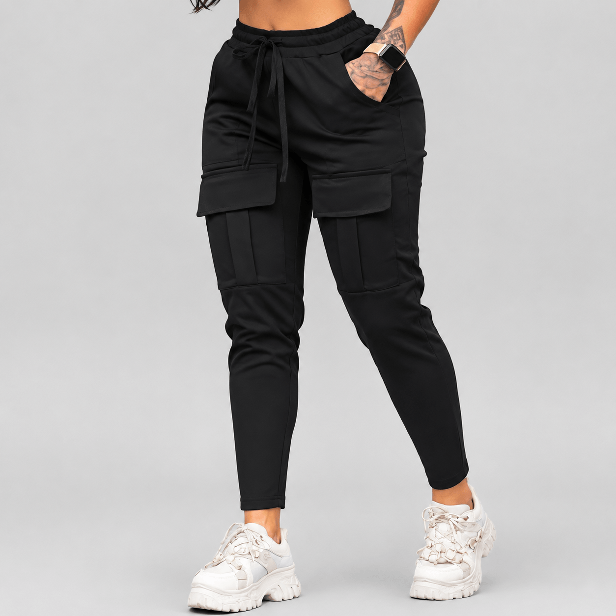 Women’s Cargo Trousers & Cargo Pants – Drawstring Waist, Utility Pockets, Tapered Cuffs, Full-Length Casual Polyester Joggers for Spring & Summer