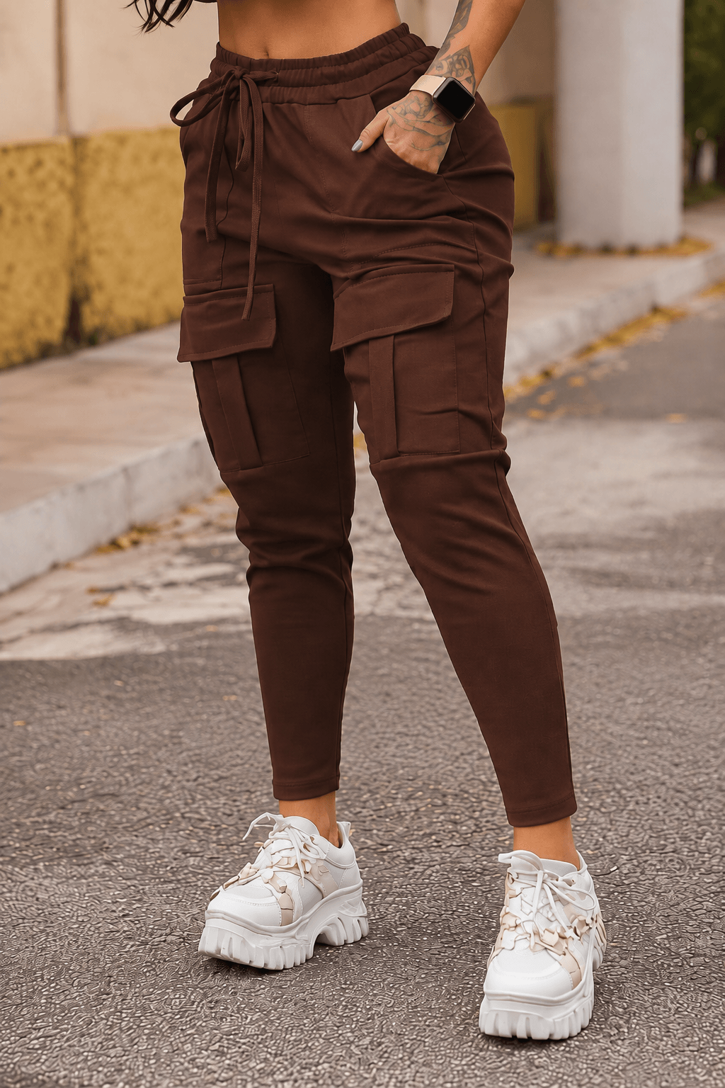 Women’s Cargo Trousers & Cargo Pants – Drawstring Waist, Utility Pockets, Tapered Cuffs, Full-Length Casual Polyester Joggers for Spring & Summer