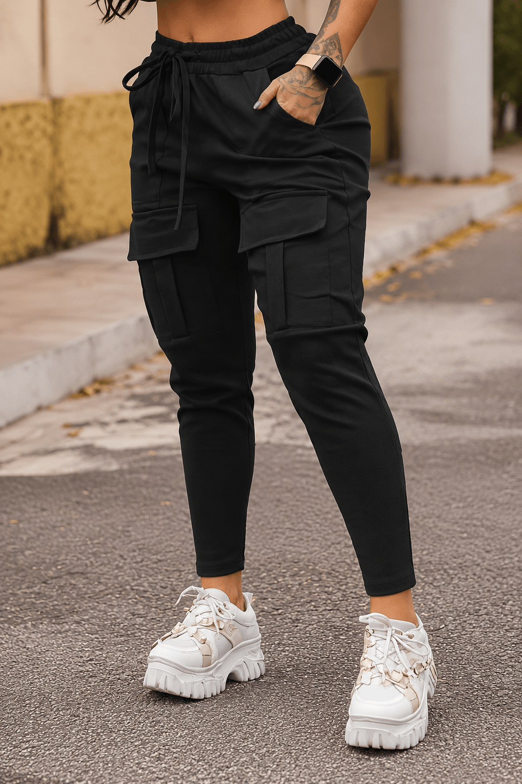 Women’s Cargo Trousers & Cargo Pants – Drawstring Waist, Utility Pockets, Tapered Cuffs, Full-Length Casual Polyester Joggers for Spring & Summer