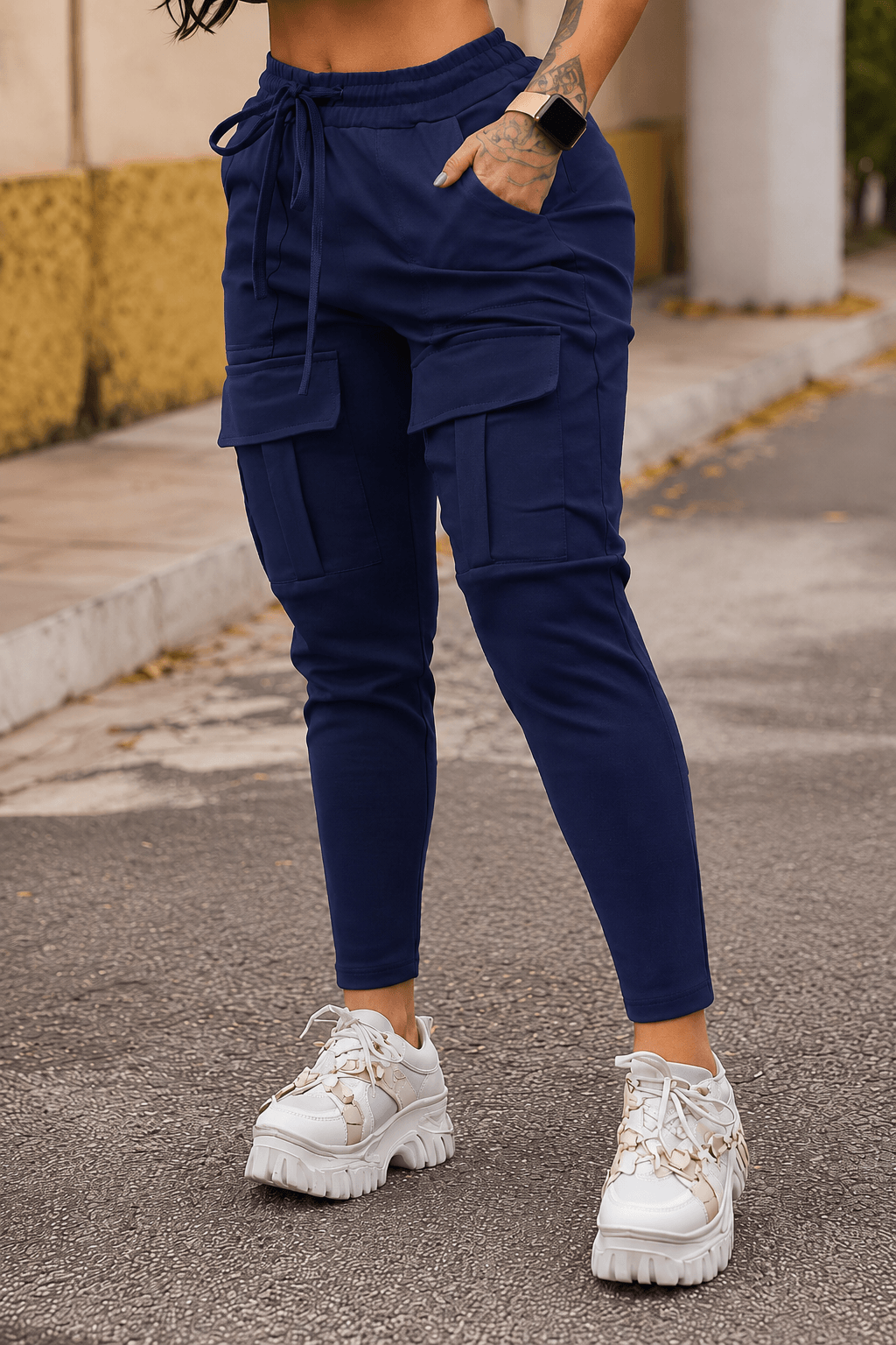 Women’s Cargo Trousers & Cargo Pants – Drawstring Waist, Utility Pockets, Tapered Cuffs, Full-Length Casual Polyester Joggers for Spring & Summer