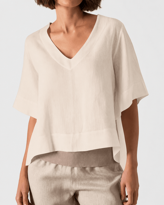 Women’s V Neck Loose Blouse with Half Sleeves and Casual Summer Fit
