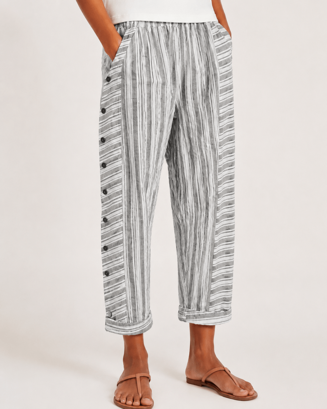 Women’s Side Button Straight Leg Trousers with Pockets