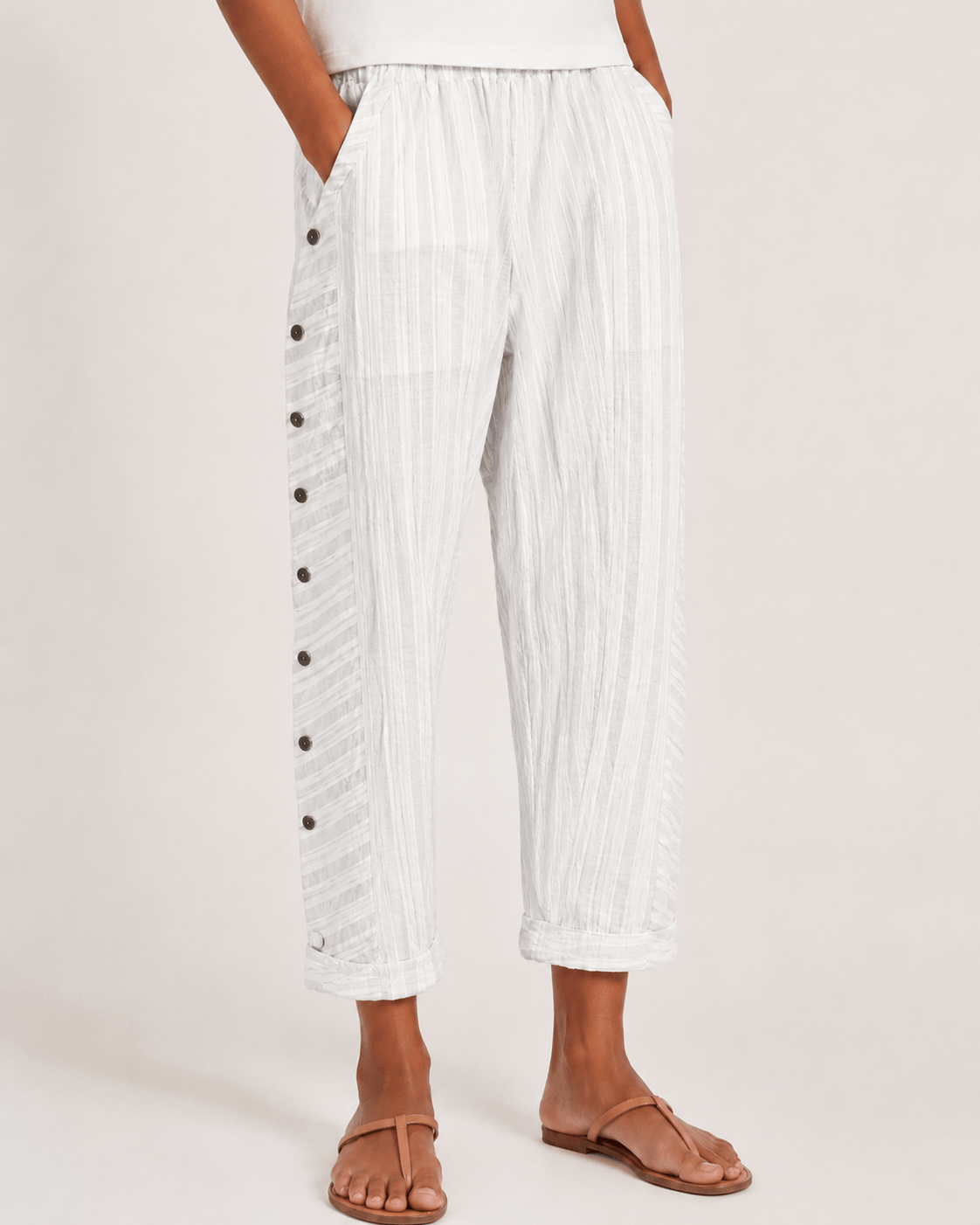 Women’s Side Button Straight Leg Trousers with Pockets