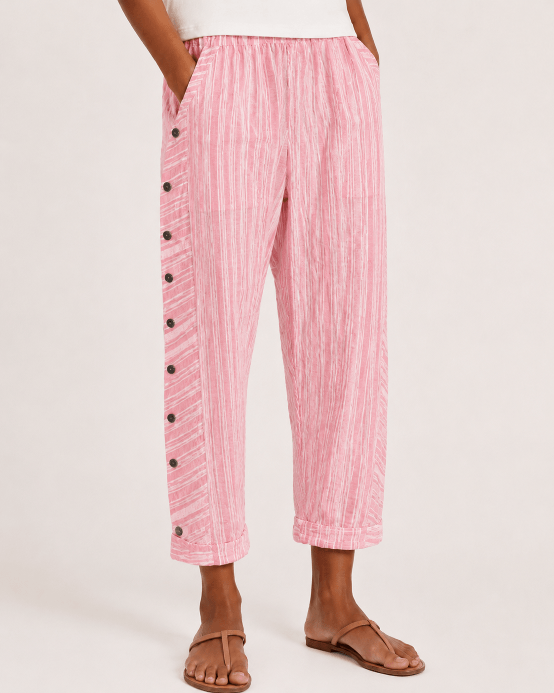 Women’s Side Button Straight Leg Trousers with Pockets
