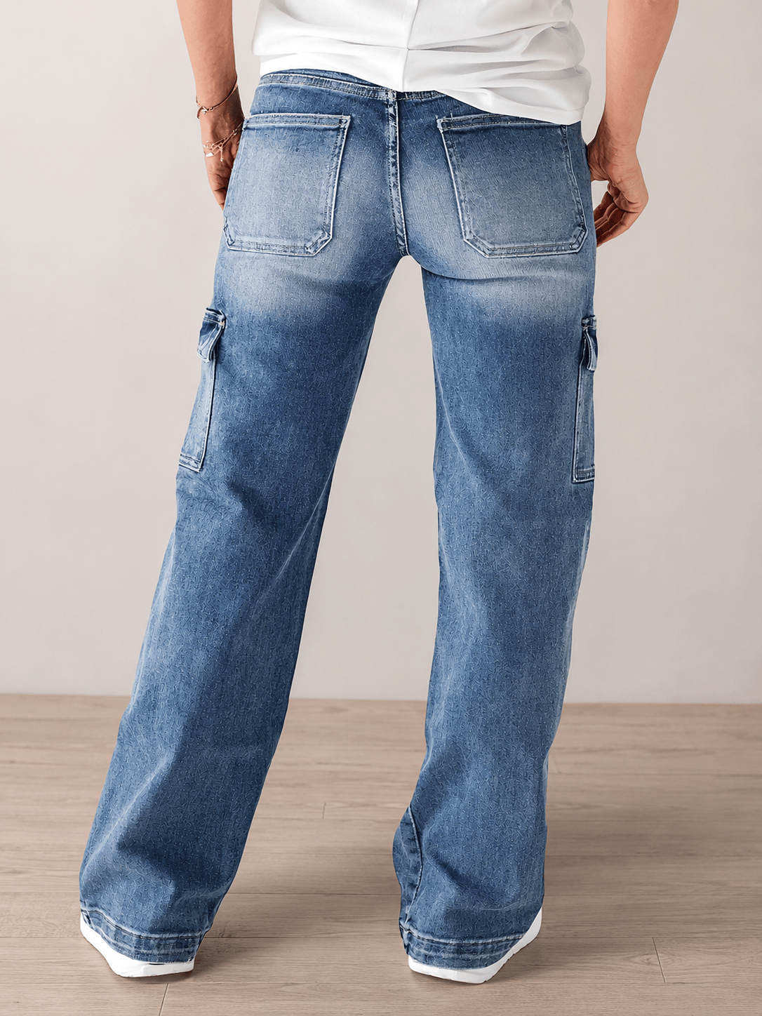 Women’s Cargo Jeans Straight Leg Drawstring Denim Trousers
