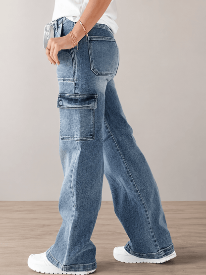 Women’s Cargo Jeans Straight Leg Drawstring Denim Trousers