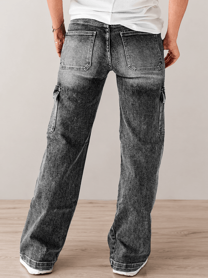 Women’s Cargo Jeans Straight Leg Drawstring Denim Trousers