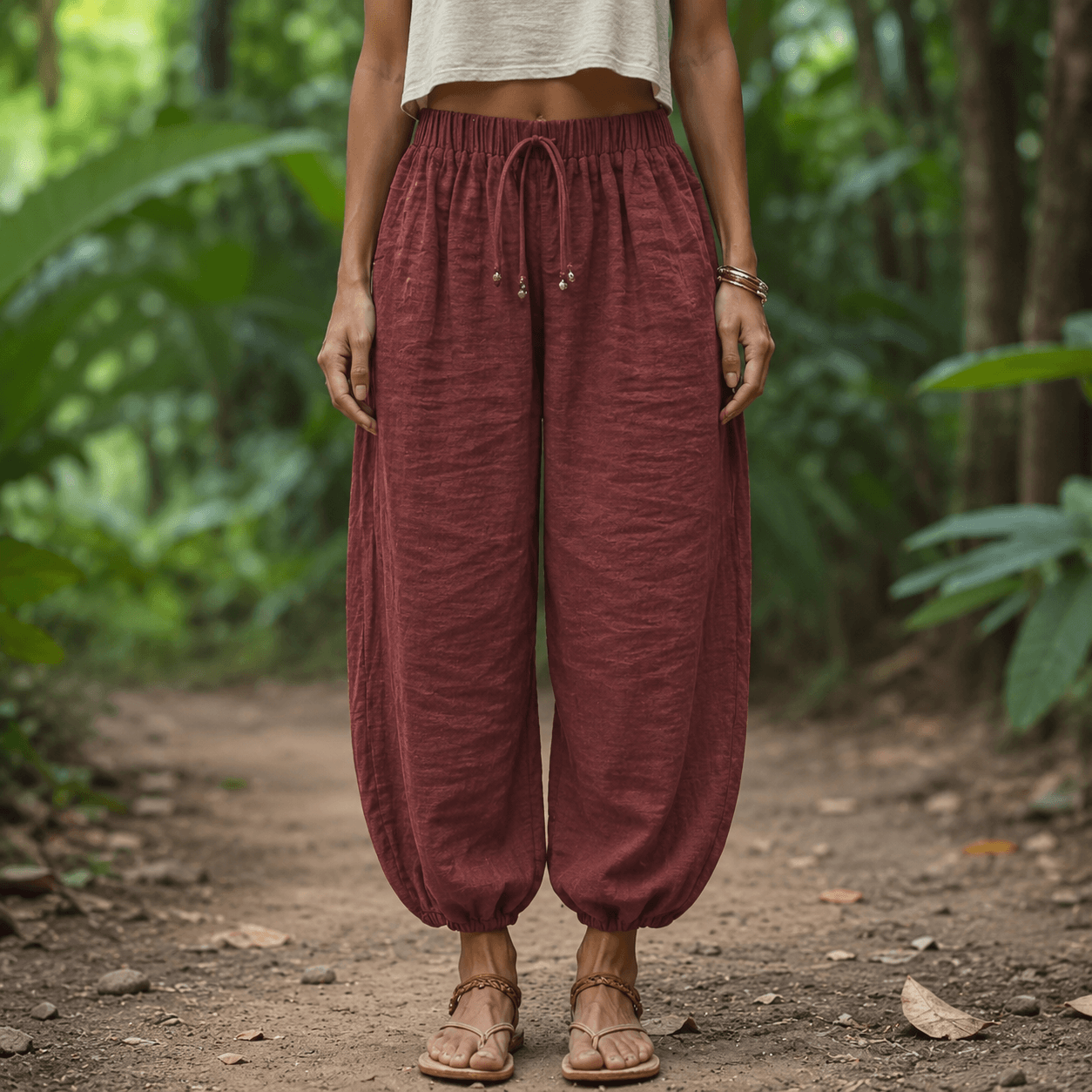 Women’s High Waist Drawstring Cargo Wide Leg Trousers