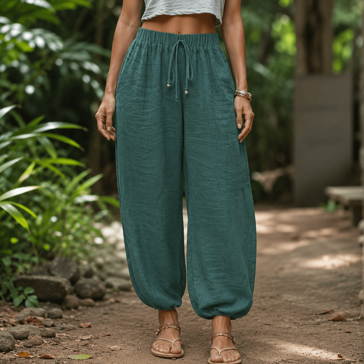 Women’s High Waist Drawstring Cargo Wide Leg Trousers