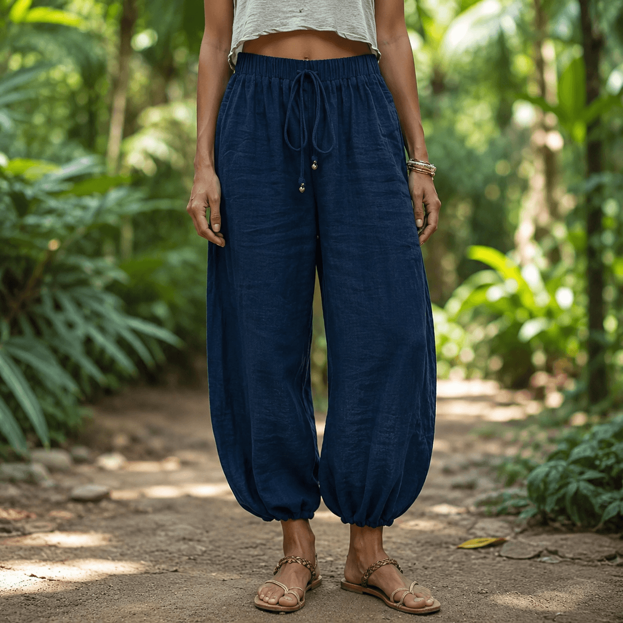 Women’s High Waist Drawstring Cargo Wide Leg Trousers