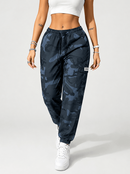 Women’s Camo Cargo Jogger Trousers with Drawstring Waist