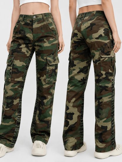 Women’s Camo Cargo Trousers High Waist Straight Leg Utility Pants