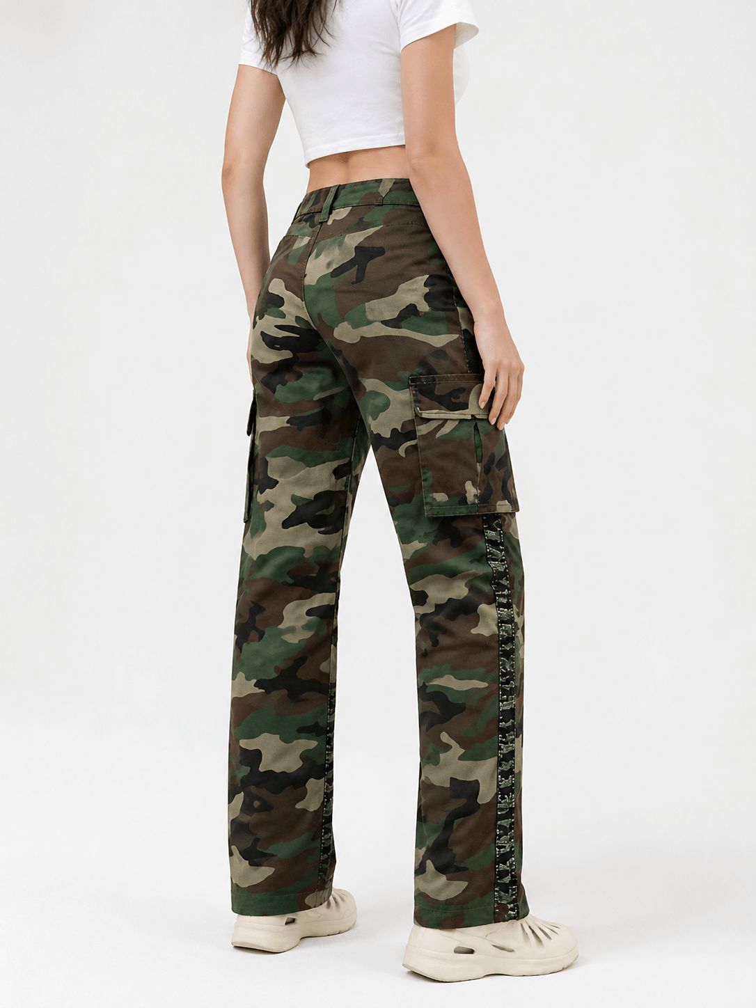 Women’s Camo Cargo Trousers High Waist Straight Leg Utility Pants