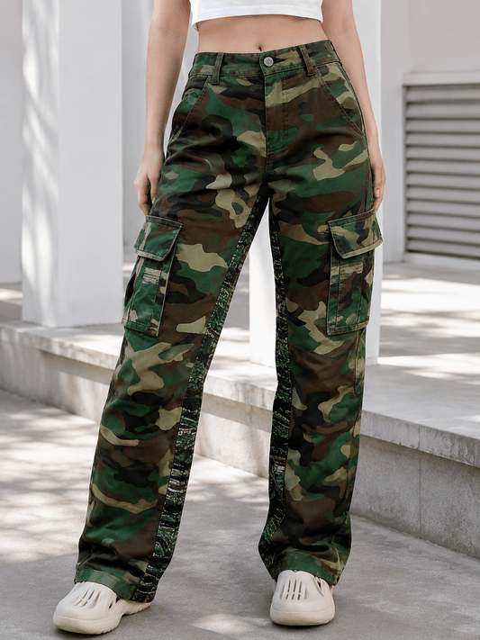 Women’s Camo Cargo Trousers High Waist Straight Leg Utility Pants