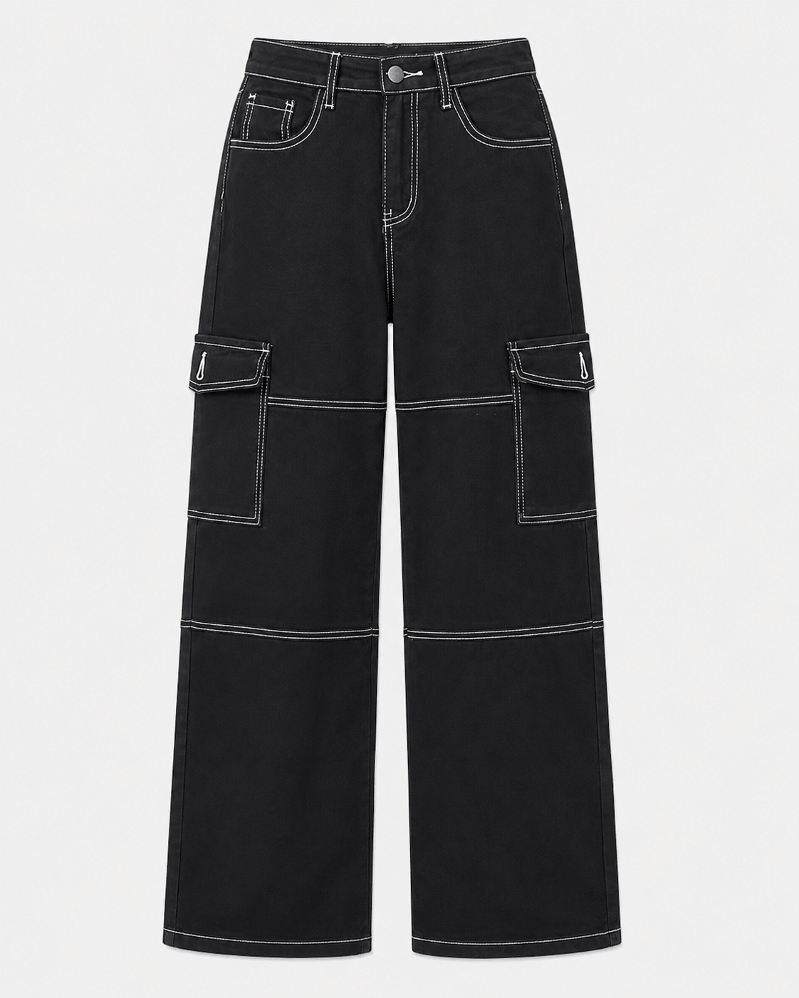 Women’s Black Stretch Cargo Jeans Straight Leg Denim Trousers