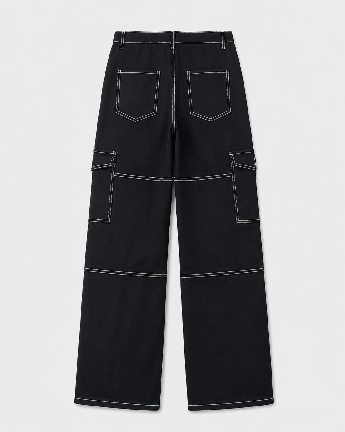 Women’s Black Stretch Cargo Jeans Straight Leg Denim Trousers