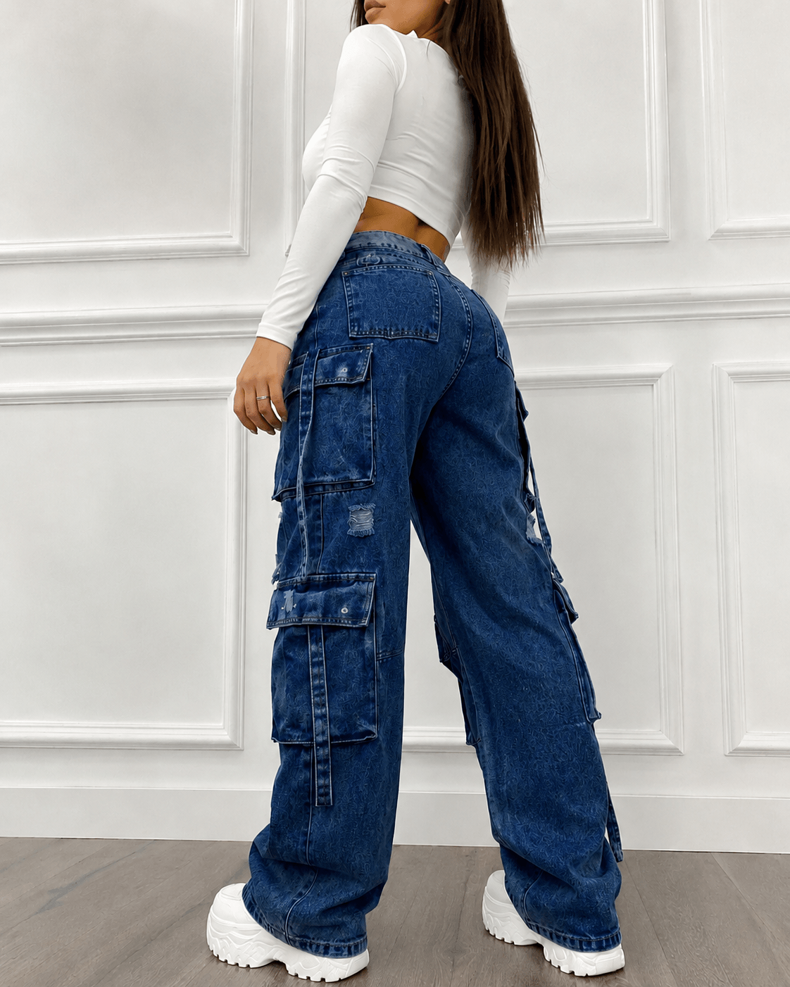 Women’s Light Blue High Waist Cargo Jeans Plus Size