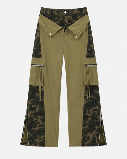 Women’s High Waist Patchwork Cargo Trousers Straight Leg