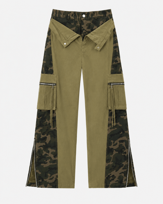 Women’s High Waist Patchwork Cargo Trousers Straight Leg