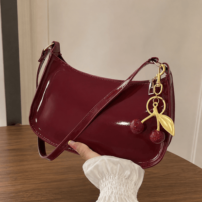 Women’s PU Leather Shoulder Bag with Cherry Pendant