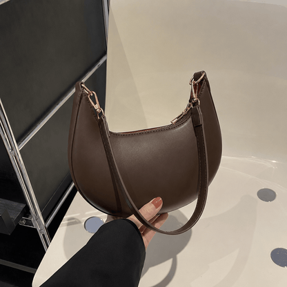 Women’s Half Moon PU Shoulder Bag with Zipper Closure