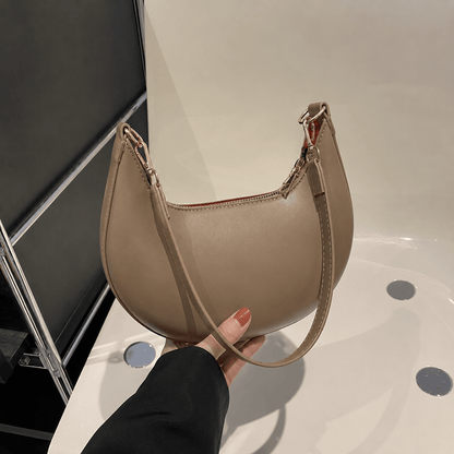 Women’s Half Moon PU Shoulder Bag with Zipper Closure