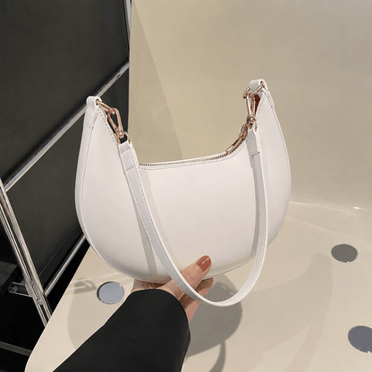 Women’s Half Moon PU Shoulder Bag with Zipper Closure