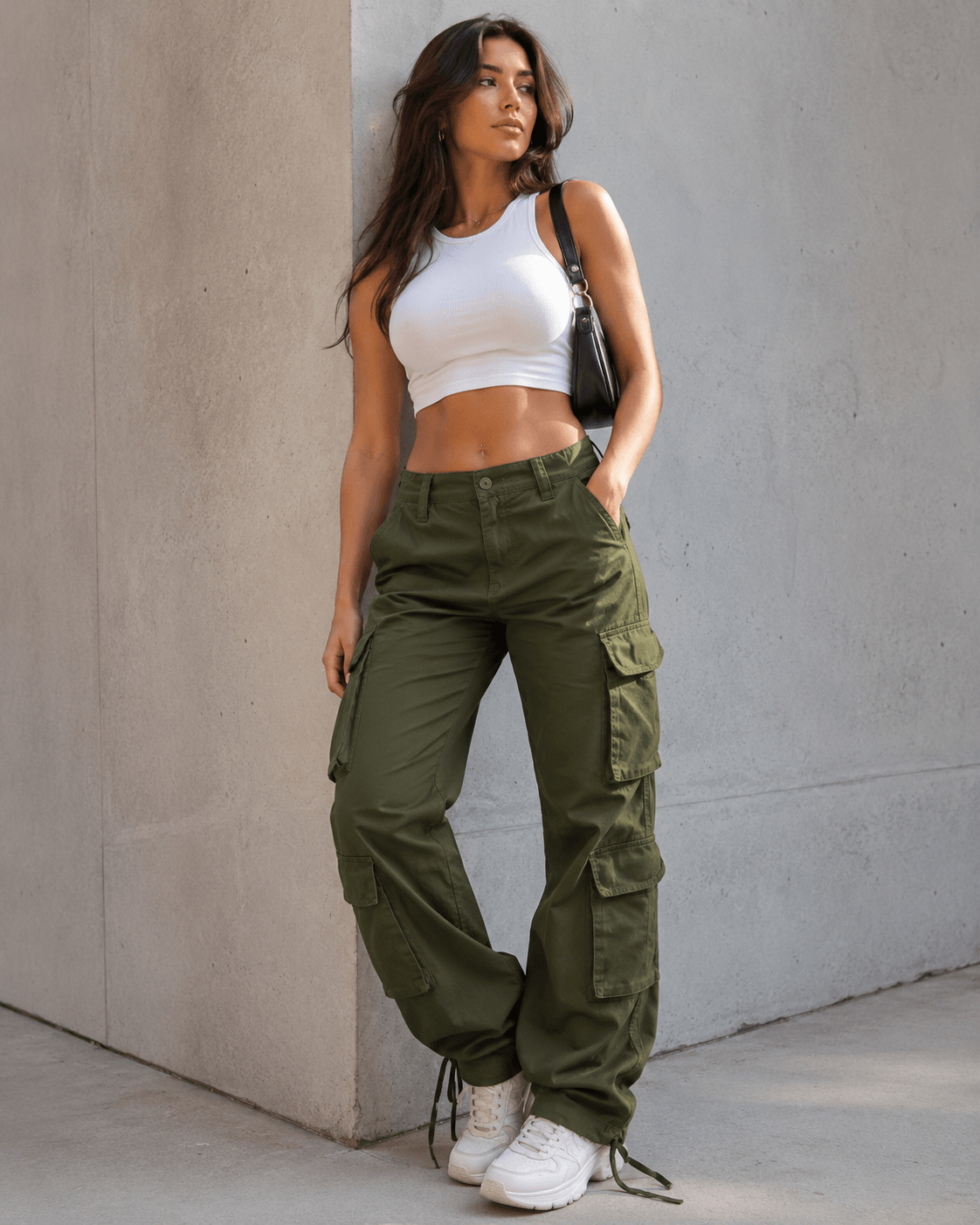 Women’s Low Waist Baggy Cargo Trousers Multi-Pocket Streetwear Pants
