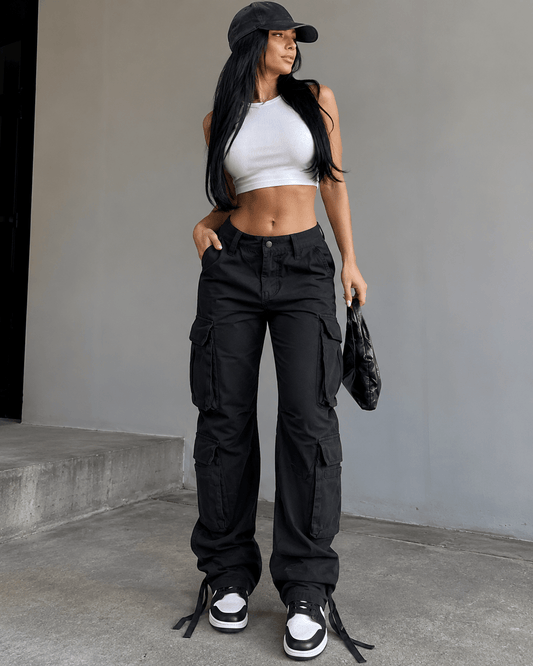Women’s Low Waist Baggy Cargo Trousers Multi-Pocket Streetwear Pants