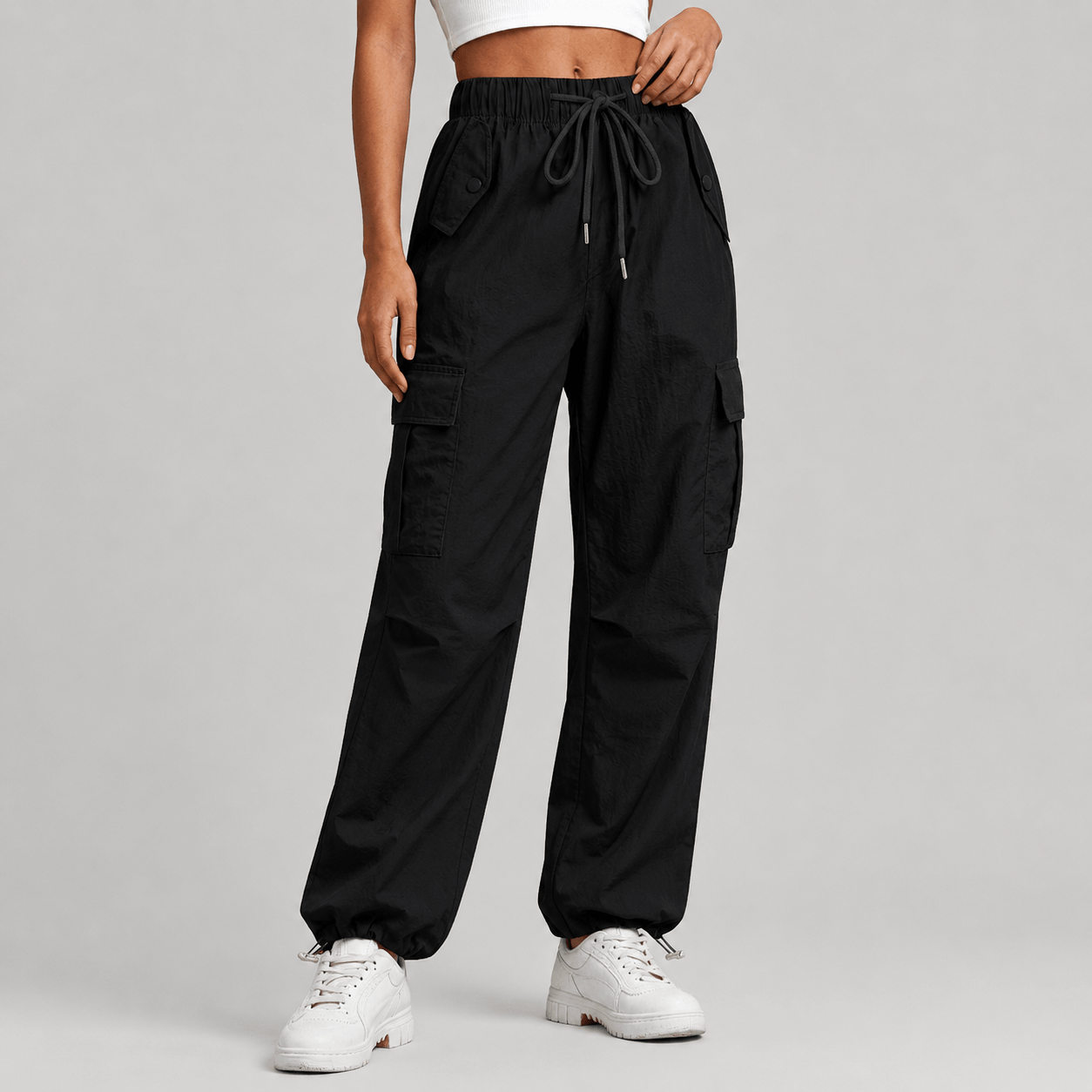 Women’s Elastic Waist Cargo Joggers Multi-Pocket Casual Trousers
