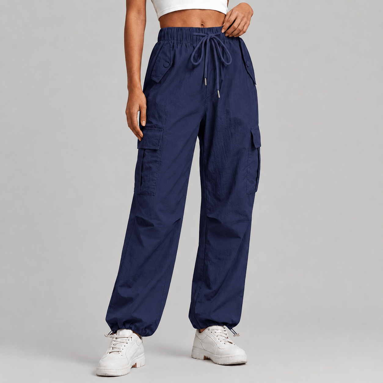 Women’s Elastic Waist Cargo Joggers Multi-Pocket Casual Trousers