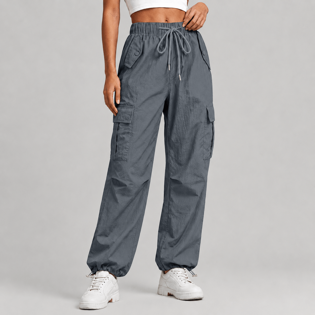 Women’s Elastic Waist Cargo Joggers Multi-Pocket Casual Trousers